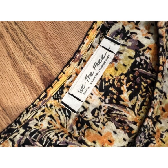 Free People We The Free Small COOL MEADOW Printed Floral Top Orange Earthy Boho - Picture 7 of 9